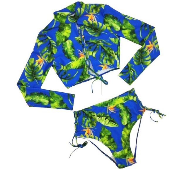 Sexy Women Floral Print Bandage Bikini Set Long Sleeve Bathing Suit SzXL - Picture 5 of 6